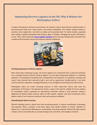 Optimizing Reverse Logistics in the UK: Why It Matters for Marketplace Sellers