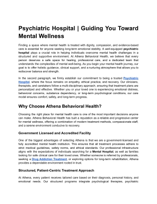 Psychiatric Hospital Guiding You Toward Mental Wellness