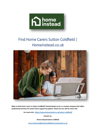 Find Home Carers Sutton Coldfield | Homeinstead.co.uk