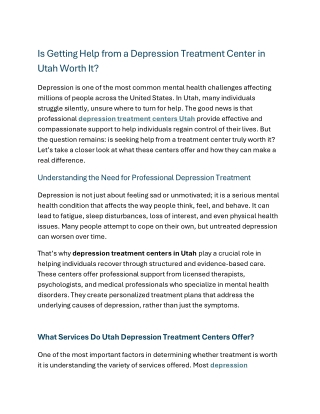 Is Getting Help from a Depression Treatment Center Utah Worth It