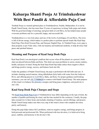 Kalsarpa Shanti Pooja At Trimbakeshwar With Best Pandit & Affordable Puja Cost