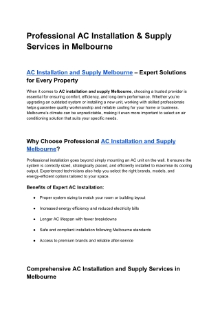 Professional AC Installation & Supply Services in Melbourne