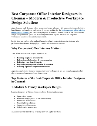 Best Corporate Office Interior Designers in Chennai