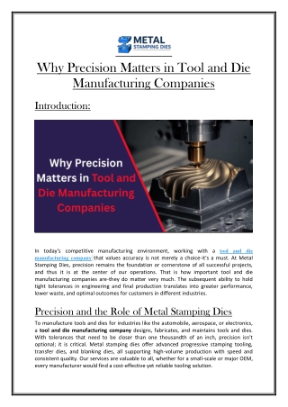 Precision Tool & Die Manufacturing | Metal Stamping Dies