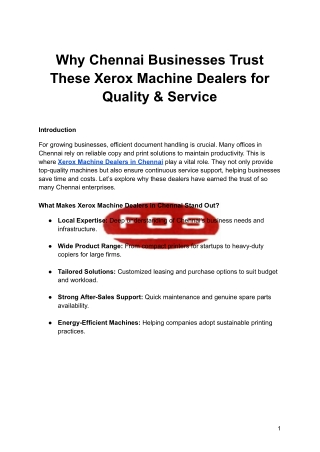 Why Chennai Businesses Trust These Xerox Machine Dealers for Quality & Service
