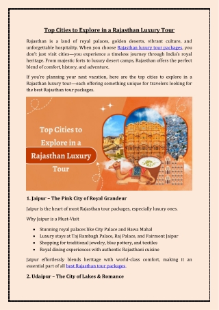 Top Cities to Explore in a Rajasthan Luxury Tour