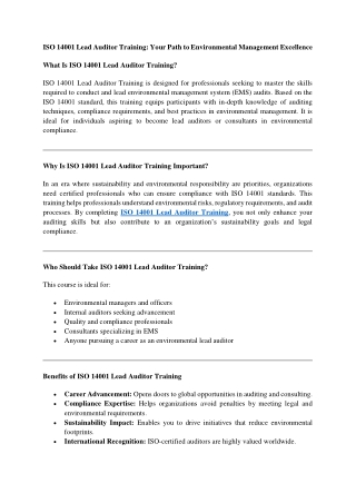 ISO 14001 Lead Auditor Training