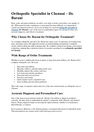 Orthopedic Specialist in Chennai