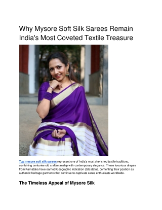 Why Mysore Soft Silk Sarees Remain India's Most Coveted Textile Treasure