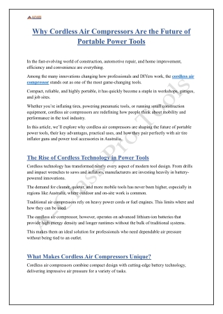 Why Cordless Air Compressors Are the Future of Portable Power Tools