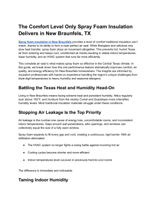 The Comfort Level Only Spray Foam Insulation Delivers in New Braunfels, TX
