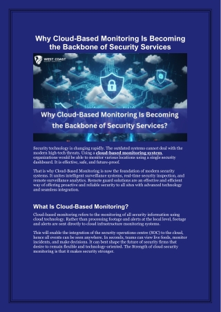Why Cloud-Based Monitoring Is Becoming the Backbone of Security Services
