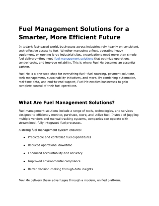 Fuel Management Solutions for a Smarter, More Efficient Future