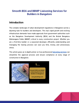 Smooth BDA and BBMP Liaisoning Services for Builders in Bangalore_GR Group