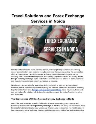 Travel Solutions and Forex Exchange Services in Noida