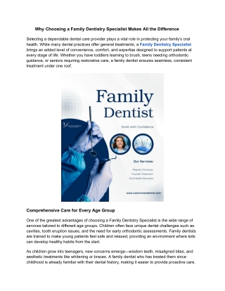 Why Choosing a Family Dentistry Specialist Makes All the Difference