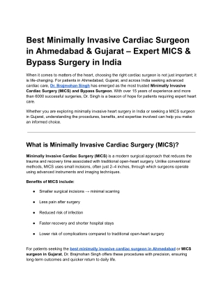 Minimally Invasive Cardiac Surgeon in Ahmedabad