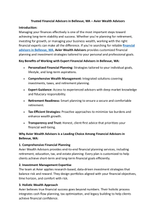 Financial Advisors in Bellevue WA | Avier Wealth Advisors