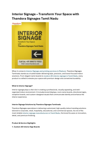 Interior Signage Transform Your Space with Thandora Signages Tamil Nadu