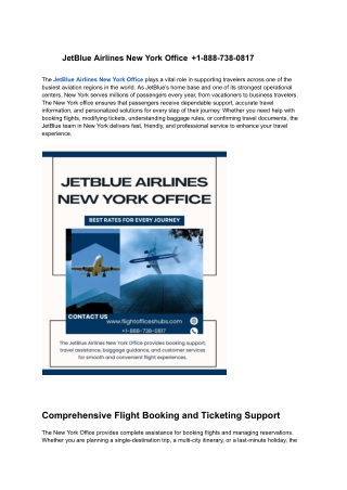 JetBlue Airlines New York Office  1-888-738-0817