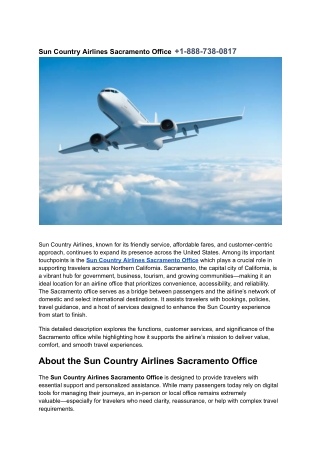 Sun Country Airlines Sacramento Office   1-888-738-0817
