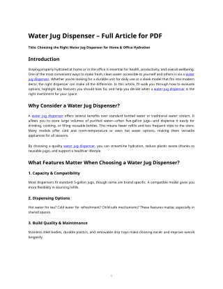 Choosing the Right Water Jug Dispenser for Home & Office Hydration
