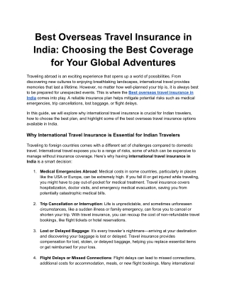 Comprehensive Guide to Best Overseas Travel Insurance in India_ Choosing the Best Coverage for Your Global Adventures