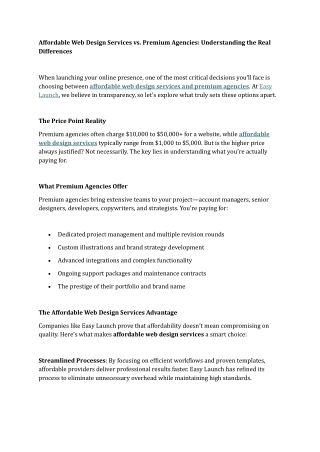 Affordable Web Design Services vs. Premium Agencies Understanding the Real Differences