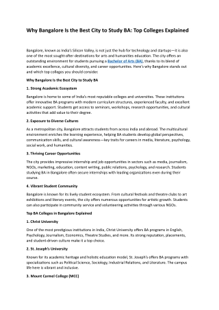 Why Bangalore Is the Best City to Study BA