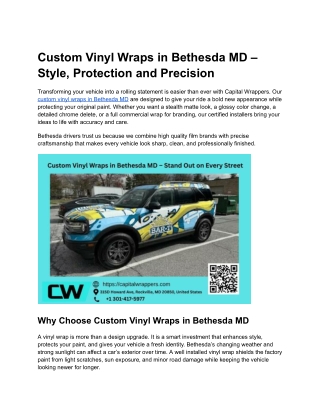 Custom Vinyl Wraps in Bethesda MD – Style, Protection and Precision