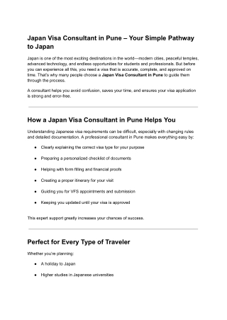 Japan Visa Consultant in Pune – Your Simple Pathway to Japan
