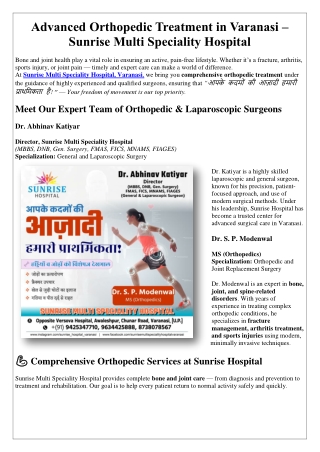 Advanced Orthopedic Treatment in Varanasi