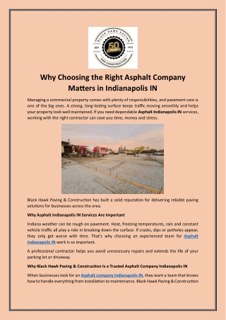 Why Choosing the Right Asphalt Company Matters in Indianapolis IN
