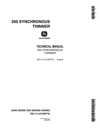 JOHN DEERE 200 SYNCHRONOUS THINNER Service Repair Manual Instant Download (tm1113)