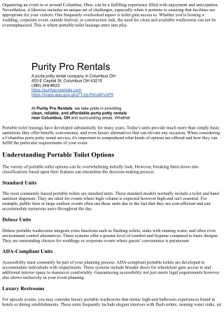 Columbus Portable Washroom Rentals: Benefit for Every Occasion