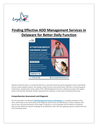 ADD Management Services in Delaware - Loyal Hearts of Service