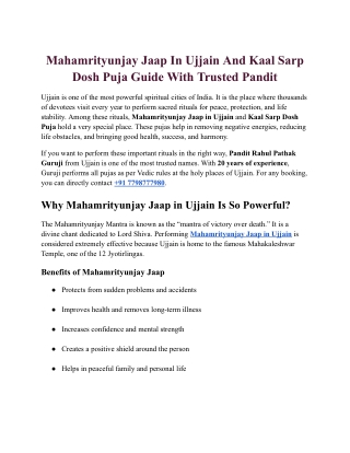 Mahamrityunjay Jaap In Ujjain And Kaal Sarp Dosh Puja Guide With Trusted Pandit