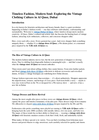 Timeless Fashion, Modern Soul: Exploring the Vintage Clothing Culture in Al Quoz