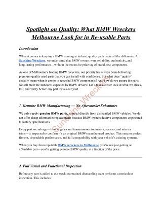 BMW Wreckers Melbourne Look for in Re-usable Parts