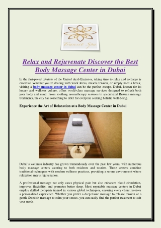 Relax and Rejuvenate Discover the Best Body Massage Center in Dubai