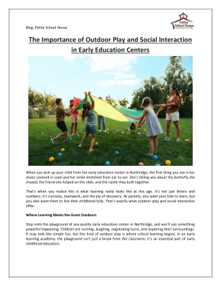 The Importance of Outdoor Play and Social Interaction in Early Education Centers