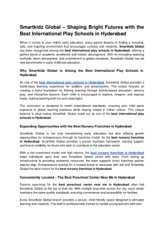 Smartkidz Global – Shaping Bright Futures with the Best International Play Schools in Hyderabad
