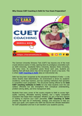 Why Choose CUET Coaching in Delhi for Your Exam Preparation