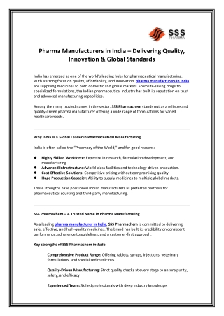 Pharma Manufacturers in India Delivering Quality, Innovation & Global Standards