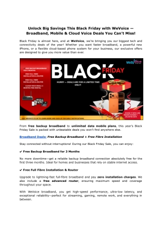 Unlock Big Savings This Black Friday with WeVoice — Broadband, Mobile & Cloud Voice Deals You Can’t Miss