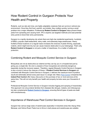 How Rodent Control in Gurgaon Protects Your Health and Property
