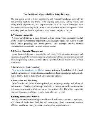 Top Qualities of a Successful Real Estate Developer