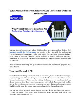 Why Precast Concrete Balusters Are Perfect for Outdoor Architecture