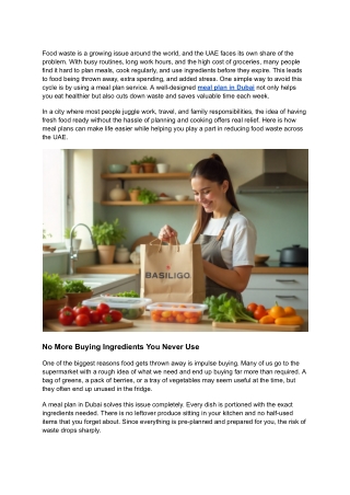 How Meal Plans in Dubai Help Reduce Food Waste and Save Time