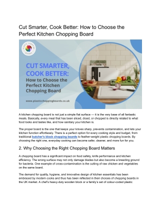 Cut Smarter, Cook Better How to Choose the Perfect Kitchen Chopping Board